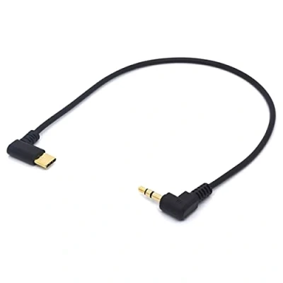 Abbildung von HTGuoji USB Typ C auf 3,5 mm Kabel, 90 Grad abgewinkelter Stecker Stecker, Audio Aux Adapterkabel, Auto Stereo, für Google Huawei Xiaomi (Typ TRS)
