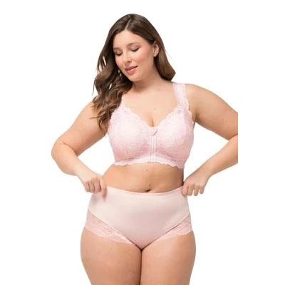 Abbildung von Ulla Popken Damen Midislip, Transparente Spitze, Hinten Gerafft Miederhosen, Blasses Rosa, 50 52