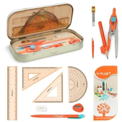 Abbildung von YPLUS Mathematik Geometrie Set mit Lineal, Winkelmessern, Protraktor, Bleistiften, und mehr stilvoller Aufbewahrungsbox Ideales Geschenk für Schüler, Lehrer Mathematikliebhaber