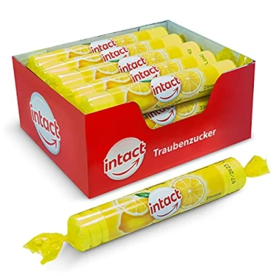 Abbildung von intact Traubenzucker (Zitrone) Rolle 15 St. Multipack (15 x 40g) Bonbons 100% Vegan
