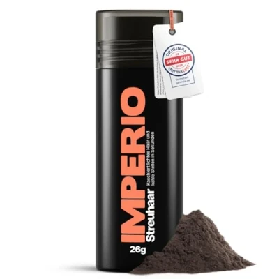 Abbildung von IMPERIO Streuhaar zur Haarverdichtung &amp; vollem Haar In Sekunden. Schütthaar für einen authentischen Look. 100% Natur! Premium Friseurqualität 26g (Dunkelbraun)