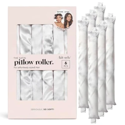 Abbildung von Kitsch Satin Kissenrollen weiche Lockenwickler, weicher als Seide, für alle Haartypen, flexibler hitzefreier Lockenstab, 6 Stück, Marmor