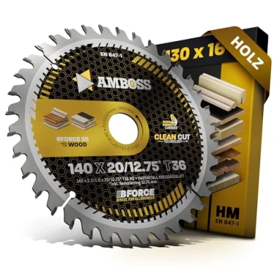 Abbildung von HM Kreissägeblatt 140x20 12.75 Z36 Wechselzahn für Holz Feinschnitt. AMBOSS WERKZEUGE® Sägeblatt 140mm +Reduzierring 20mm. 140x12.75 komp. zu Black &amp; Decker DN 227 H. KS 40.