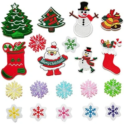 Abbildung von BJ SHOP Weihnachten Applikationen Patches Aufnäher Weihnachtsmann Schneemann Bestickte zum Aufbügeln 20 Teile