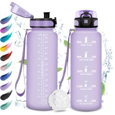 Abbildung von Sport Trinkflasche 1.5L, Auslaufsichere Wasserflasche mit Filter, Motivierende Zeitmarkierung, Kohlensäure Geeignet, Sportflasche für Gym, Fitness, Fahhrad, Erwachsener, Wandern
