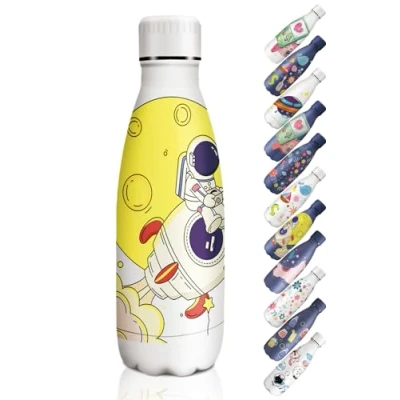Abbildung von HoneyHolly Trinkflasche Kinder Edelstahl 350ML Thermosflasche, Vakuum Isolierte, Kohlensäure Geeignet, BPA Frei Wasserflasche, Auslaufsicher für Schule