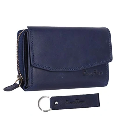 Abbildung von Chunkyrayan Echtleder Damen Geldbörse Hochwertig Vintage RFID Schutz inklusive Leder Schlüsselanhänger P GB 6 Blue Madrid