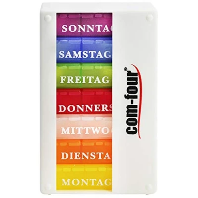 Abbildung von com four® Medikamentendosierer 7 Tage Medikamenten Box (Morgens, Mittags, Abends) Pillendose Tablettendose Wochendosierer (001 Stück weiß ohne Zubehör)