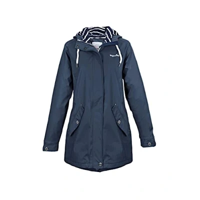 Abbildung von Regenliebe Damen Regenmantel Friesennerz tailliert gestreiftes Innenfutter winddicht und wasserdicht, Größe:48, Farbe:navy