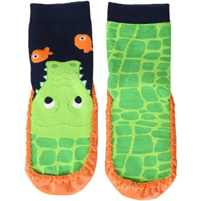 Abbildung von Playshoes Jungen Unisex Kinder Hüttenschuhe Krokodil Hausschuh, Marine/grün, 26/27 EU