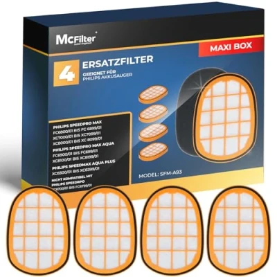 Abbildung von McFilter 4 Filter geeignet für Philips FC5005/01 Speed Pro Max Akkusauger Plus Serie 6000,7000,8000 FC6812 FC6813 FC6822 FC6823 FC6826 FC6723/01 FC6901 FC6904 XC7042/01 XC8045/01 XC8147/01