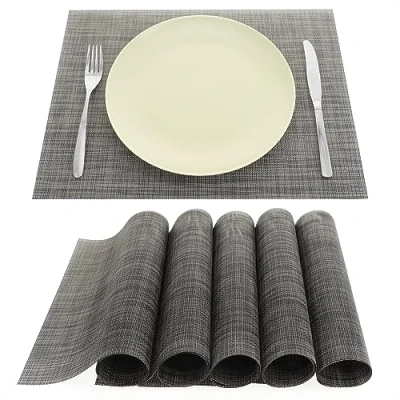 Abbildung von com four® 6x Platzmatte Tischset für 6 Personen pflegeleichtes Platzset mit modernem Design abwischbare Platzdeckchen aus Kunststoff (anthrazit schwarz)