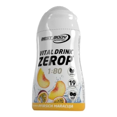 Abbildung von Best Body Nutrition Vital Drink ZEROP Pfirsich Maracuja, Original Getränkekonzentrat Sirup zuckerfrei, 1:80 ergibt 19 Portionen Fertiggetränk