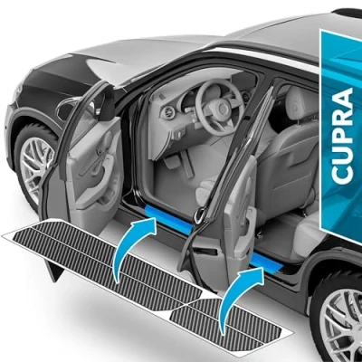 Abbildung von uProtect Auto Einstiegsleisten Schutz für Cupra Born I 2021 2024 Schutzfolie Autotür Zubehör Zierleisten Lackschutzfolie Carbon Schwarz
