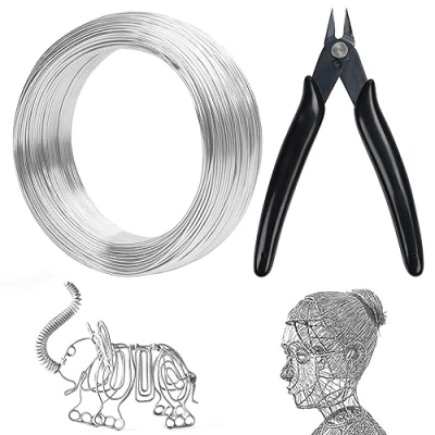 Abbildung von Belle Vous Biegsamer Stärke 18 Silber Aluminium Draht zum Basteln mit Mini Seitenschneider 100m 1mm Dm Schmuckdraht für Perlenstickerei, Schmuck Herstellung, Kunst &amp; Bonsai Dekodraht