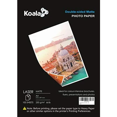 Abbildung von KOALA Fotopapier für Laserdrucker, Doppelseitig, Matt, A4, 250 g/m², 100 Blatt. Geeignet zum Drucken von Fotos, Zertifikaten, Broschüren, Flyern, Faltblättern, Grußkarten, Kalendern, Kunst