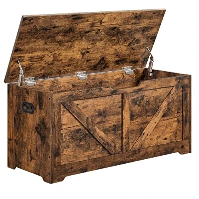 Abbildung von VASAGLE Schuhbank, Sitzbank mit Stauraum, Sitztruhe, 2 Sicherheitsscharniere, Aufbewahrungsschrank, Scheunenstil, 40 x 100 46 cm, für Flur, Schlafzimmer, Wohnzimmer, vintagebraun LSB060T01