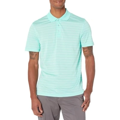 Abbildung von Amazon Essentials Herren Golf Poloshirt, Schnell Trocknend, Schmale Passform, Aquablau Streifen, M