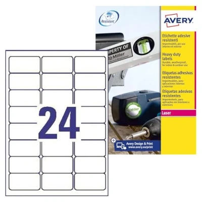 Abbildung von AVERY Zweckform L4773 8 Wetterfeste Folienetiketten (192 Klebeetiketten, 63,5x33,9mm auf A4, extrem stark selbstklebend, wasserfest, strapazierfähig, bedruckbare Outdoor Klebefolie) Blatt, weiß
