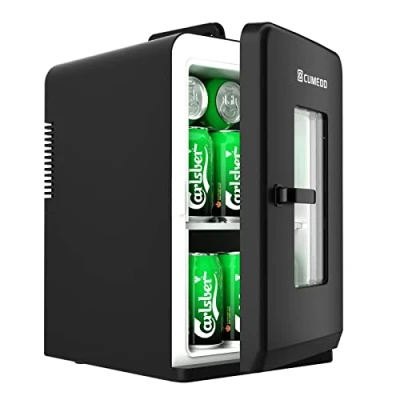 Abbildung von Cumeod 15 Liter/ 21 Dosen Mini Kühlschrank, 2 in 1 Kleiner Kühlschrank mit Kühl und Heizfunktion, 12V DC/220V AC für Autos, Büros Schlafsäle, Getränke, Kosmetik, Schwarz, Max &amp; Eco Modus