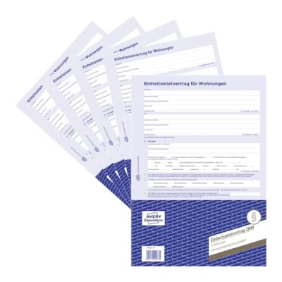 Abbildung von AVERY Zweckform 2849 5 Mietvertrag für Wohnungen (Einheitsmietvertrag, 4 seitiges Formular im A4 Bogenformat) Stück, blau