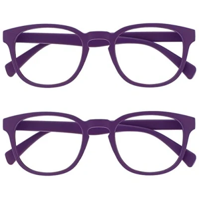 Abbildung von OPULIZE Pop Lesebrille 2er Pack Keck Rund Matt Rahmen Federscharniere Kratzfest Lila Herren Damen RR2 5 +1.50