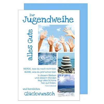 Abbildung von Edition Seidel exklusive Premium Karte zur Jugendweihe mit Umschlag. Glückwunschkarte Grusskarte einzelne eine Junge Mädchen (JW117 SW022)