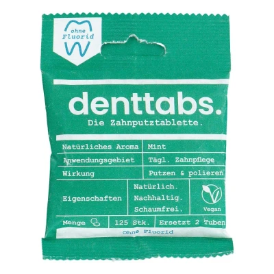 Abbildung von Denttabs Zahnputztabletten stevia mint fluoridfrei