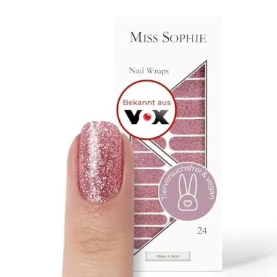 Abbildung von Original Miss Sophie Nagelfolien Make a Wish I 24 ultra dünne Nagellack Streifen mit rosa rotem Glitzer Muster