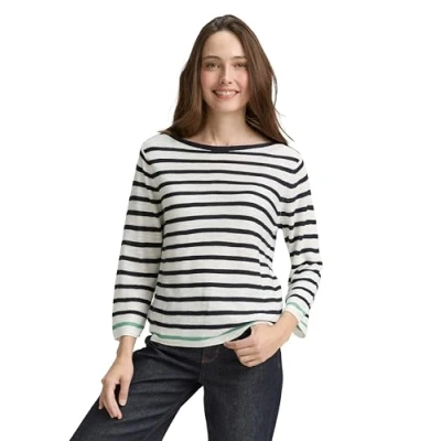 Abbildung von TOM Tailor Strickpullover, Damen, Größe: Small, Offwhite\green\navy stripe