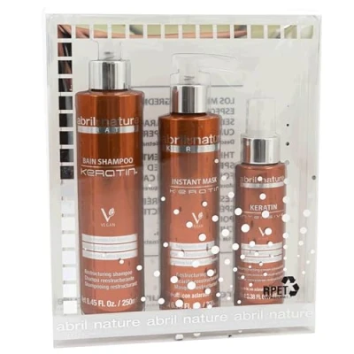 Abbildung von abril et nature Professionelles Haarpflege Set Keratin Repariert und restrukturiert mit Ultra Schnell Shampoo , Maske Serum für beschädigtes oder brüchiges Haar 550 ml