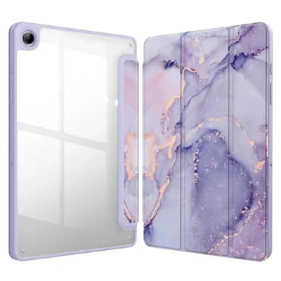 Abbildung von Fintie Hybrid Hülle für Samsung Galaxy Tab A9 Plus 11 Zoll 2023 Stoßfeste Schutzhülle mit Transparenter Hartschale auf der Rückseite Tablet A9+ SM X210/X216/X218, Lila Marmor