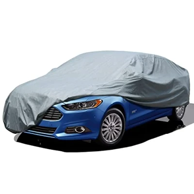 Abbildung von Leader Accessories 3 lagige atmungsaktive Vollgarage Autoplane leichte Ganzgarage Autoabdeckung für Innenbereich (Stufenheck 574x160x127cm,Hellgrau)