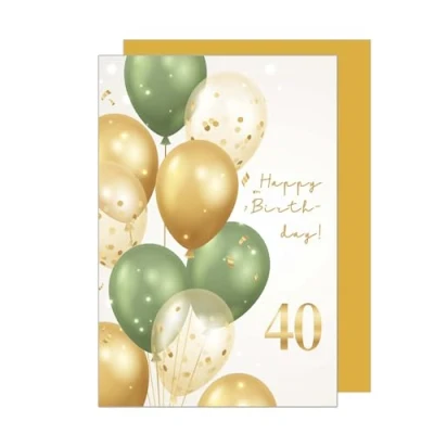 Abbildung von Edition Seidel Premium Glückwunschkarte zum 40. Geburtstag mit Umschlag. Geburtstagskarte Grusskarte Billet Karte Happy Birthday Mann Frau Luftballons Gold (GZ352 40 SW024)