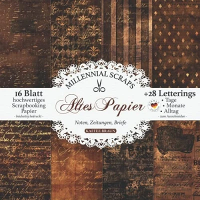 Abbildung von Altes Papier Noten, Zeitungen, Briefe KAFFEE BRAUN: Scrapbooking Decoupage &amp; Junk Journal Zubehör I Zum Ausschneiden Mit Letterings Karten Basteln DIY Geschenk Tagebuch Deko