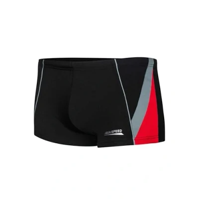 Abbildung von Aqua Speed Badehose Jungen + gratis eBook Schwimmhosen kurz eng Boys Badepants UV Kastenbadehose Gr. 146 136. Schwarz Grau Rot Diego