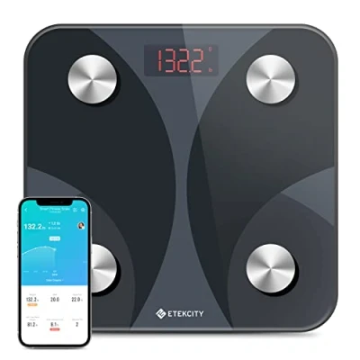 Abbildung von ETEKCITY Körperfettwaage, Personenwaage digital mit APP, Waage Personen Smart Körperfett und Muskelmasse, Bluetooth Körperanalysewaage für BMI, Protein,180 kg/400 lb,Schwarz