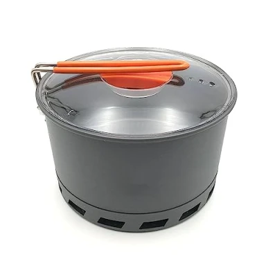 Abbildung von Tentock Wärmetauscher Alu Kochtopf 2 3 Personen, 1,5 L / 2.1 Outdoor Kochgeschirr mit Faltbarer Griff und Aufbewahrungstasche für Picknick Reisen Camping, Schnelles Sieden(2.1L)