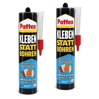 Abbildung von Pattex Kleben statt Bohren innen &amp; außen, Montagekleber Baukleber für starker Kleber mit Temperatur , Witterungs Wasserbeständigkeit, Aktionspack 2x450g, 9H PKBUWX