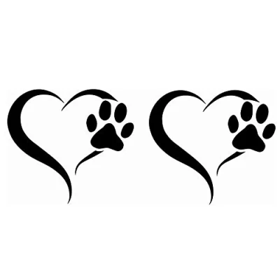 Abbildung von Finest Folia 2er Set Aufkleber Pfote und Herz 10x11cm Hund Katze Sticker für Auto Motorrad Wand Laptop Möbel Pfotensticker Hundepfote selbstklebend (K017 Schwarz Glanz)