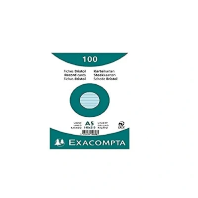 Abbildung von Exacompta 10818SE 100er Pack Karteikarten liniert DIN A5 in Folie eingeschweißt 14,8 x 21 cm ideal für die Schule und Universität zum Lernen blau
