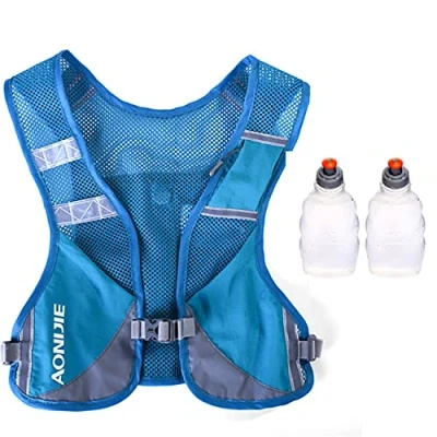 Abbildung von Ultraleicht Reflektierender Trinkrucksack Rucksack Trinkweste Marathon Running für Damen Herren (Blau mit 2 250ml Flaschen)
