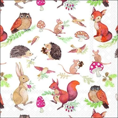 Abbildung von 20 Servietten Herbst Niedliche Tiere des Waldes als Tischdeko. Papierservietten mit Motiv. Auch für Decoupage und Serviettentechnik 33x33cm