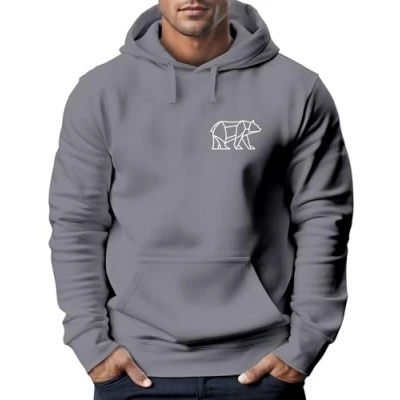 Abbildung von Neverless® Hoodie Herren Print Polygon Bär Natur Outdoor Kapuzenpullover Fashion Streetstyle 2 Convoy Grey XL