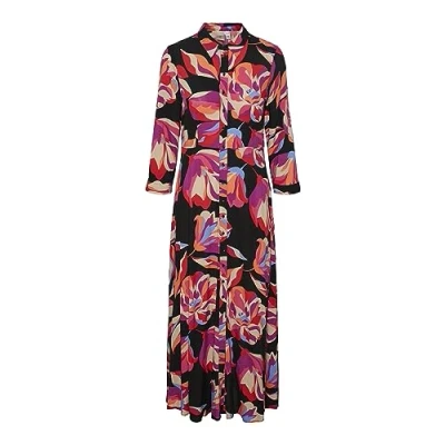 Abbildung von Y.A.S Damen YASSAVANNA Long Shirt Dress S. NOOS Hemdkleid, Black/AOP:Flower Print, XS