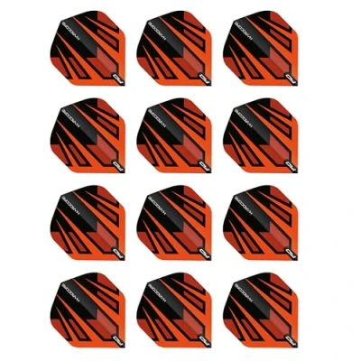Abbildung von RED DRAGON Hardcore Radical Orange und Schwarz Fan Dartflug 4 Set pro Packung (insgesamt 12 Dart Flights)