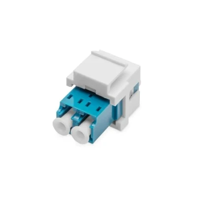 Abbildung von DIGITUS LWL Keystone Modul LC/LC Duplex Singlemode Glasfaser OS2 Keramikhülse für Patchpanel oder Anschlussdosen Blau/Weiß