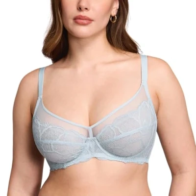 Abbildung von DOBREVA Damen Spitzen Minimizer BH mit Bügel Große Brüste Sexy Vollschalen Ungefüttert Arktisblau 80B