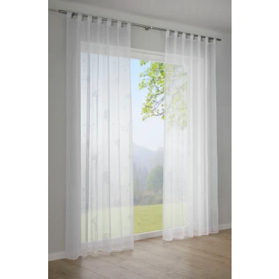 Abbildung von Gardinia Vorhang mit angenähten Schlaufen, Voile Flock Gardine, Transparenter Schlaufenschal, Flock, Weiß, 140 x 245 cm