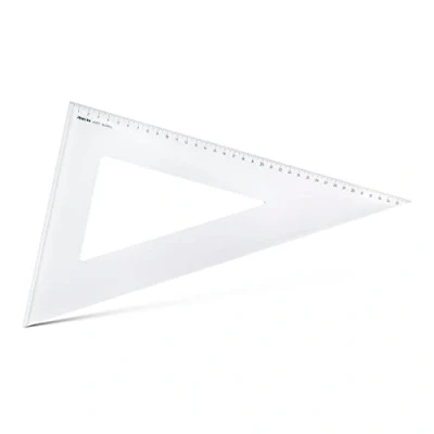 Abbildung von Aristo AR6037F Dreieck 60 mit Facette (lange Kathete 368mm, Hypotenuse 425mm, abriebfeste Tiefprägung der Teilung, Plexiglas) transparent